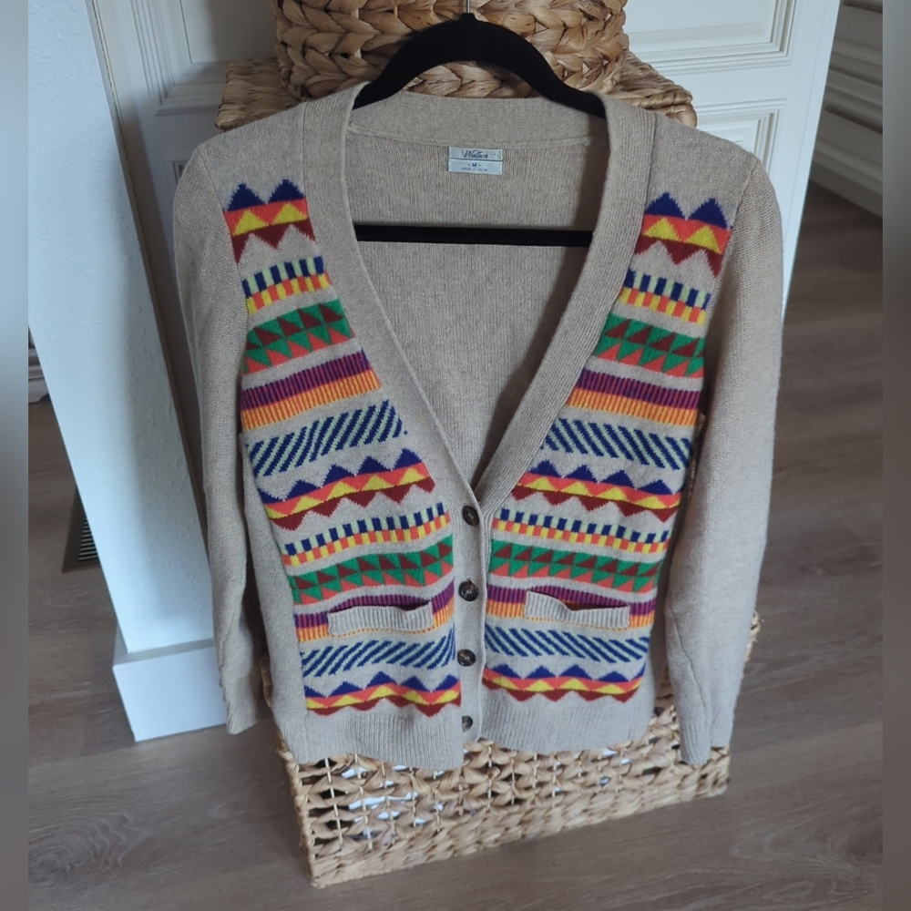WALLACE by MADEWELL Cardigan Aztec Sweater Knit  Jacket 100% Wool Size M